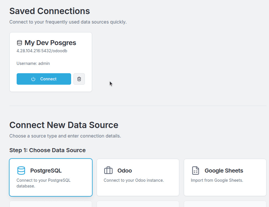 Data source connection interface